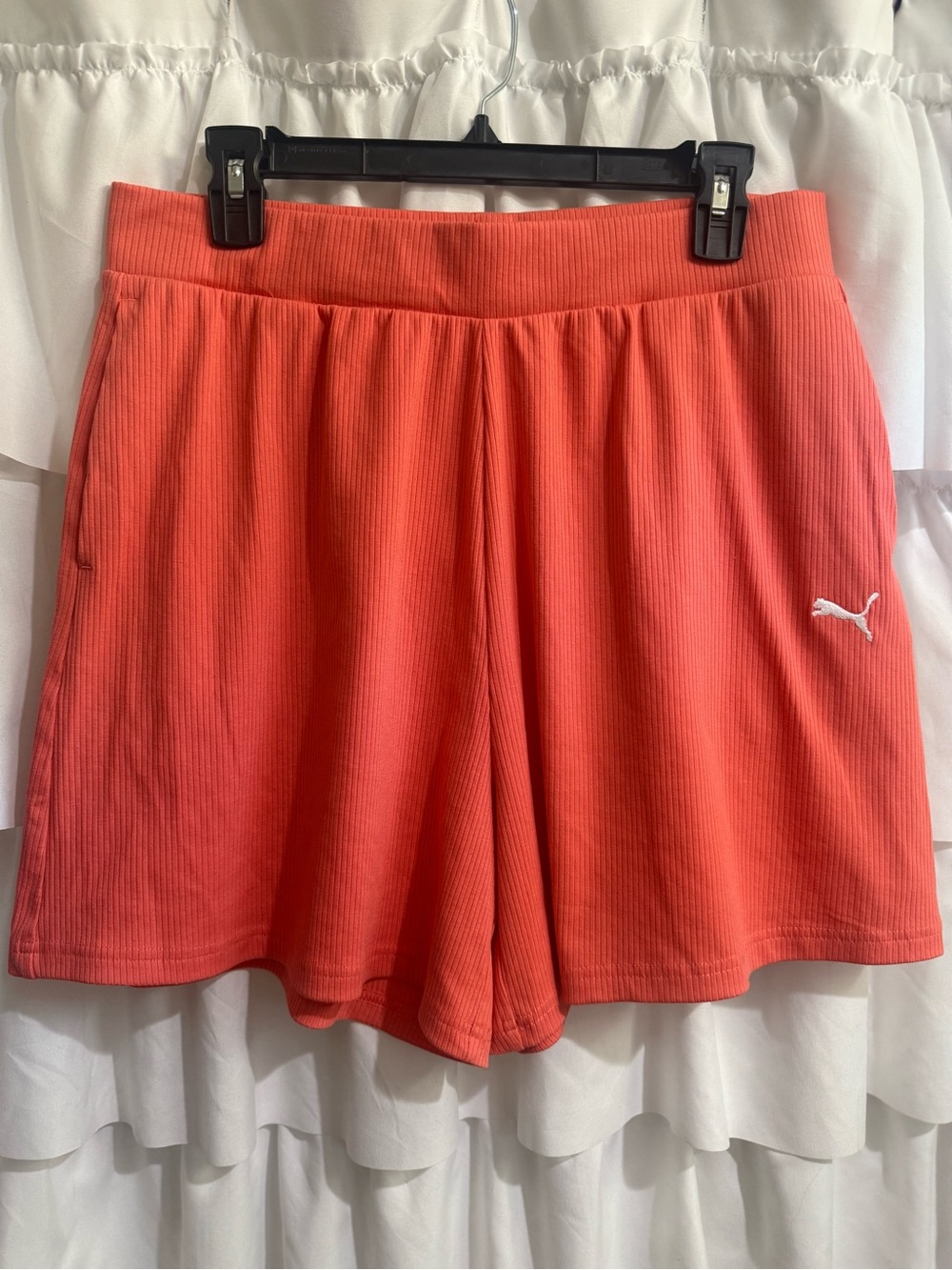Puma Coral Ribbed Athletic Shorts with PUMA Logo